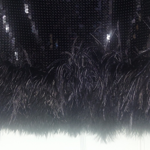 EXPRESS fav Black sequin stretchy midi skirt with feather detail at bottom - Picture 6 of 11